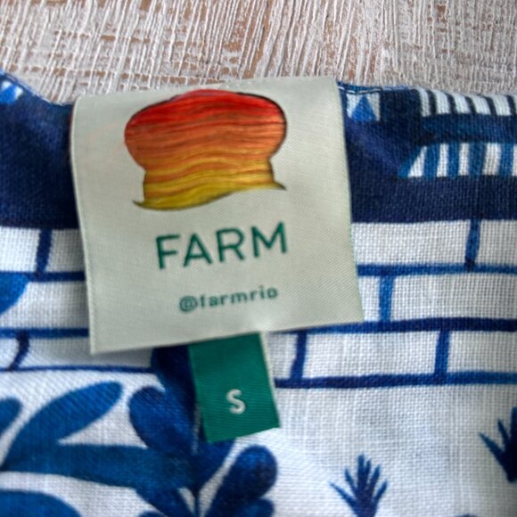 Farm Rio Ancient Garden Mini Dress Sleeveless Small Blue/White - Picture 7 of 13